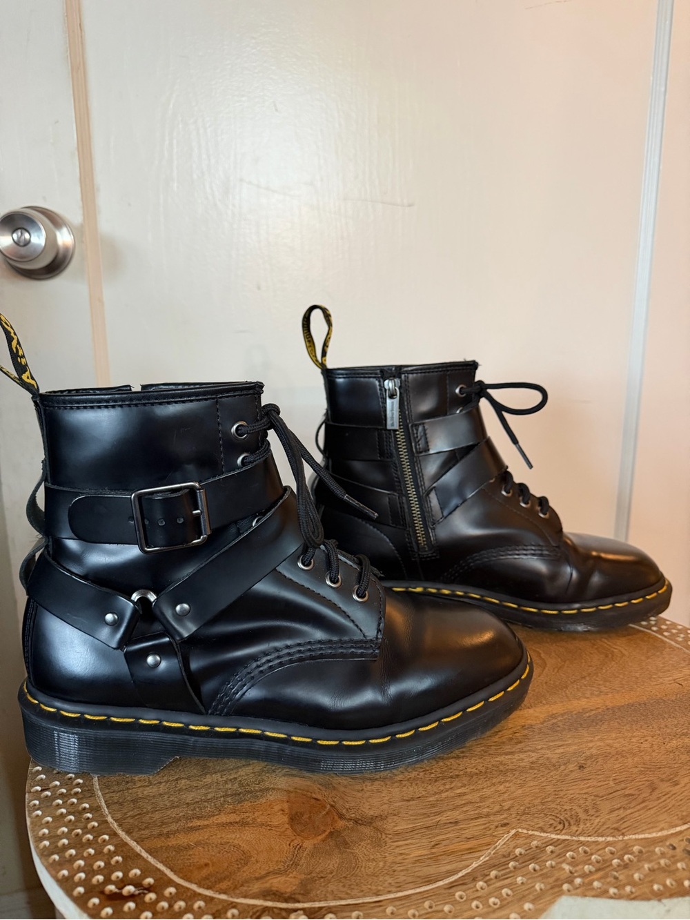 Dr. Martens Cristofor Black Leather Harness Boots Goth Punk Biker Baddie Moto